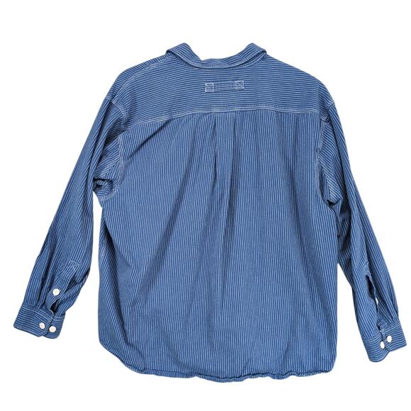 Duluth Trading Men's 2XL Heavy Cotton Blue Striped Button Up Shirt, LS Western - Picture 2 of 6